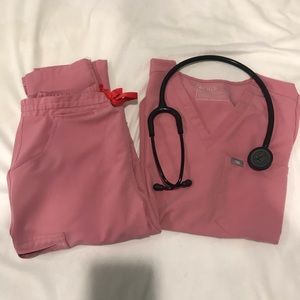 Pink Figs scrub set, Catarina top S, Yola bottom XS Tall (used)